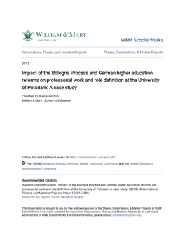 Impact of the Bologna Process and German Higher Education Reforms on Professorial Work and Role Definition at the University of Potsdam: a Case Study