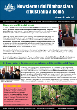Newsletter Dell'ambasciata D'australia a Roma