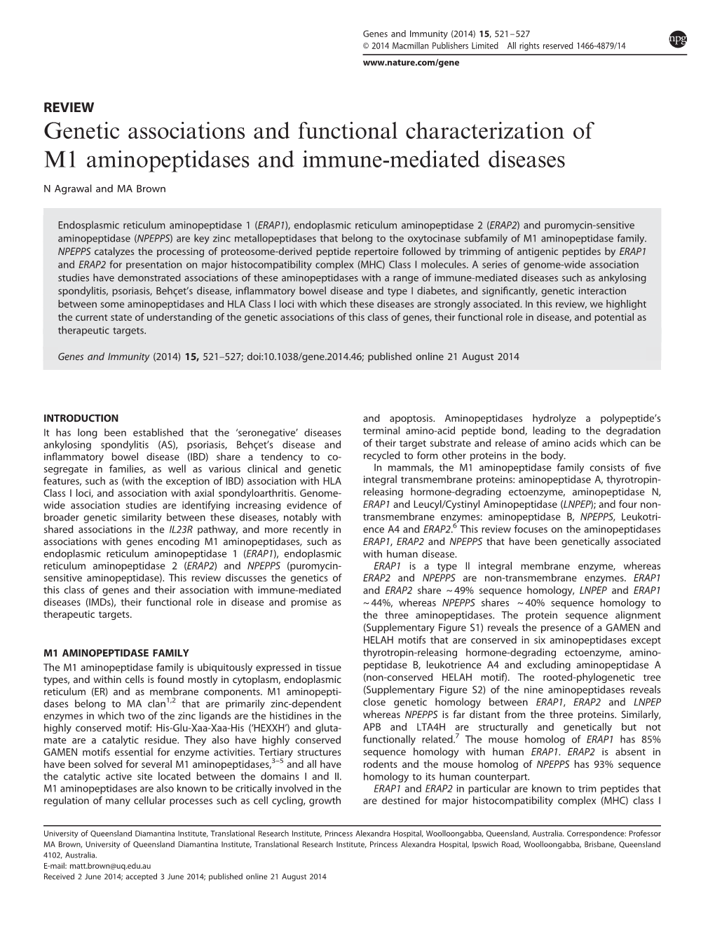 Genetic Associations and Functional Characterization of M1 Aminopeptidases and Immune-Mediated Diseases