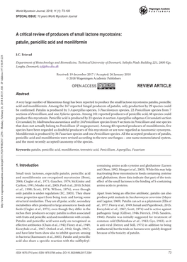 A Critical Review of Producers of Small Lactone Mycotoxins: Patulin, Penicillic Acid and Moniliformin