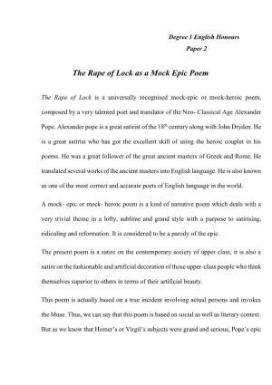 The Rape of Lock As a Mock Epic Poem