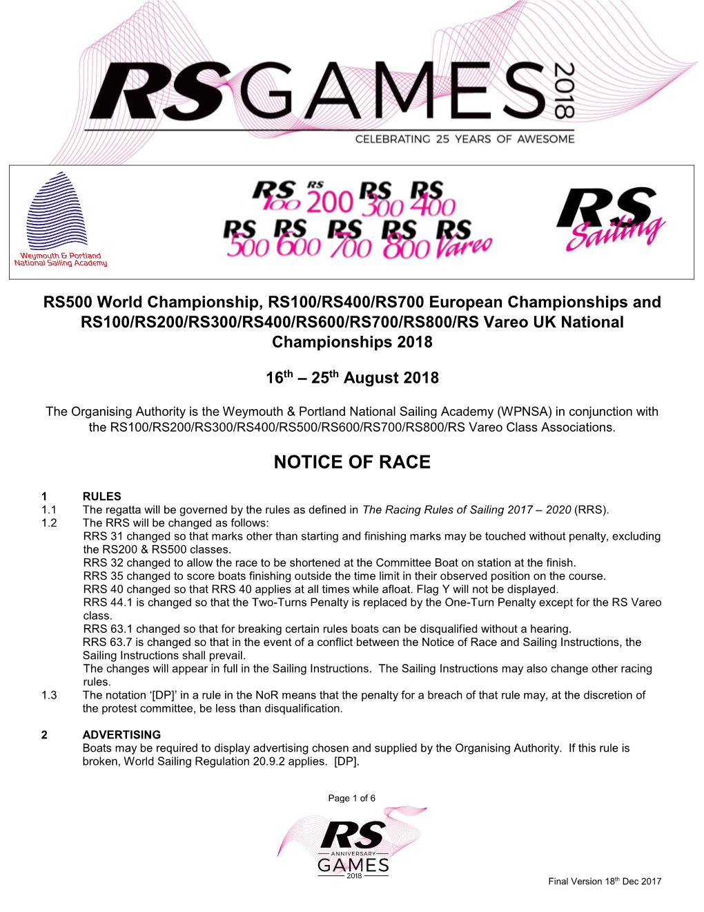 Notice of Race