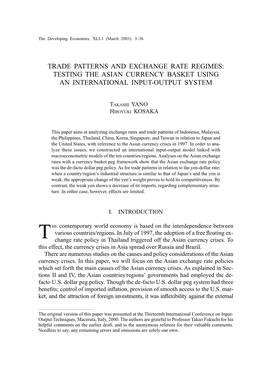 Trade Patterns and Exchange Rate Regimes: Testing the Asian Currency Basket Using an International Input-Output System
