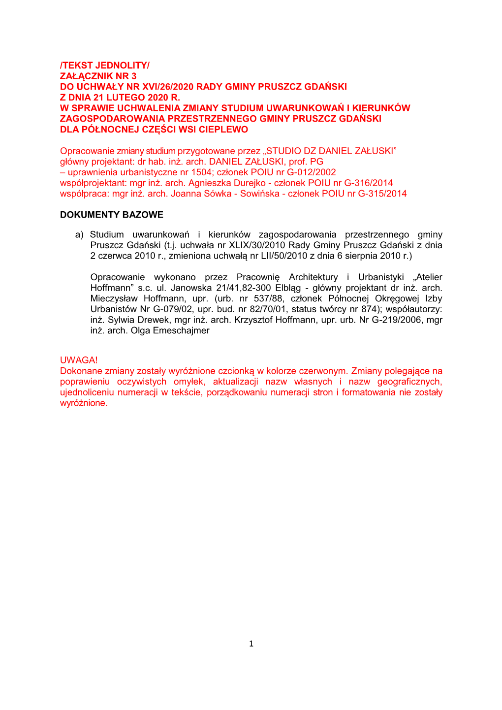 Załącznik Nr 3 Do Uchwały Nr Xvi/26/2020 Rady Gminy Pruszcz Gdański Z Dnia 21 Lutego 2020 R