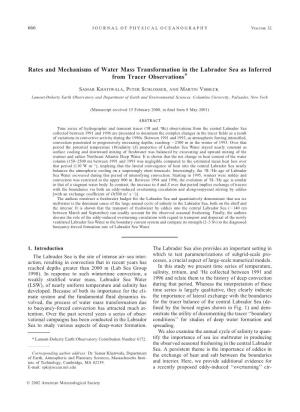 Rates and Mechanisms of Water Mass Transformation in the Labrador Sea As Inferred from Tracer Observations*