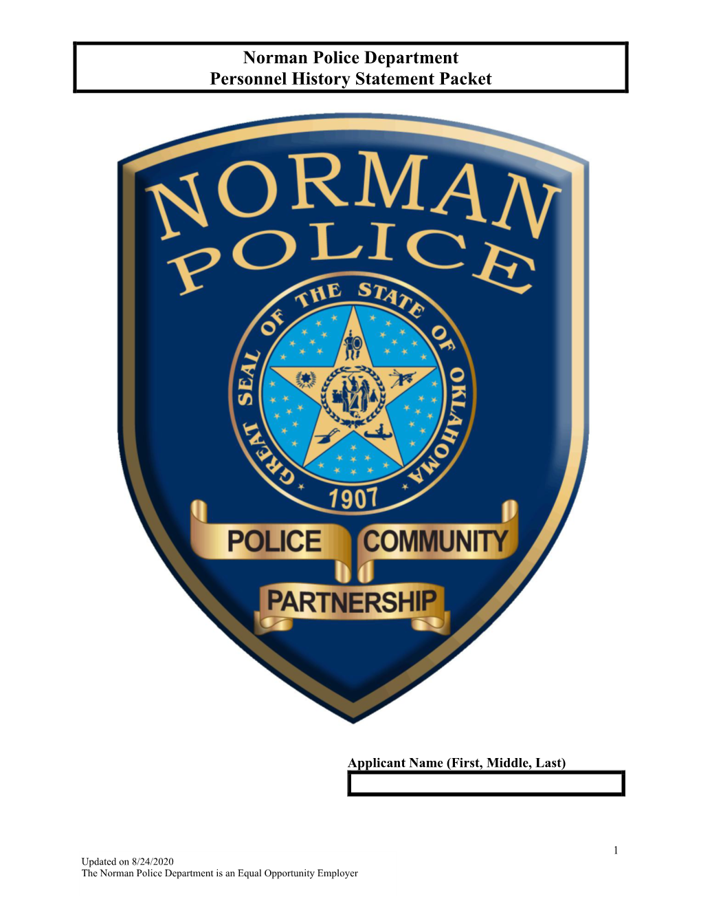 Norman Police Department Personnel History Statement Packet