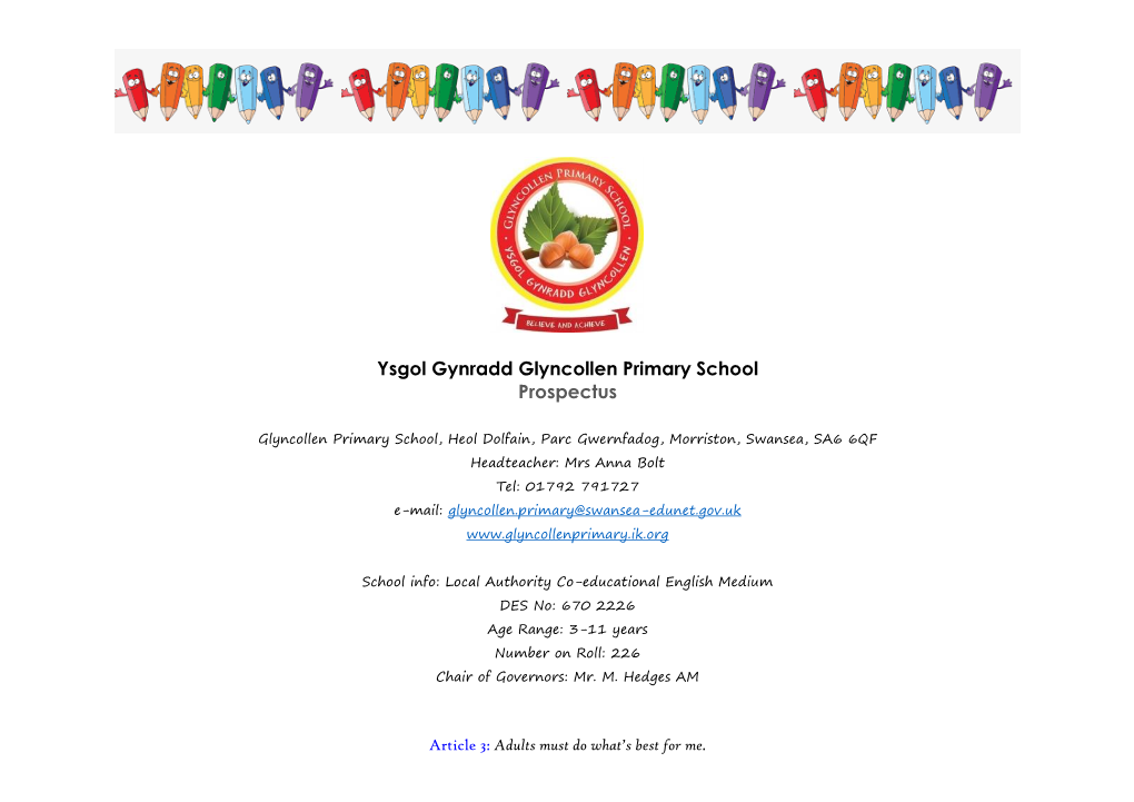 Ysgol Gynradd Glyncollen Primary School Prospectus