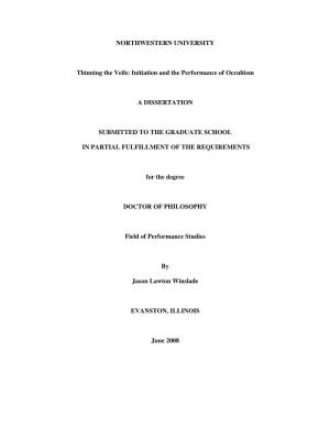 Initiation and the Performance of Occultism a DISSERTATION