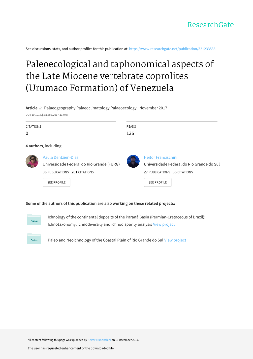 Paleoecological and Taphonomical Aspects of the Late Miocene Vertebrate Coprolites (Urumaco Formation) of Venezuela