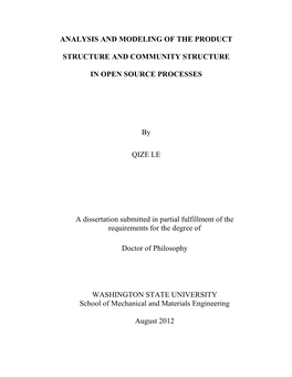 Analysis and Modeling of the Product Structure And