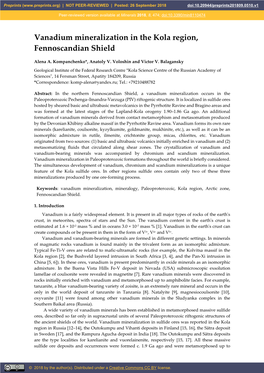 Vanadium Mineralization in the Kola Region, Fennoscandian Shield