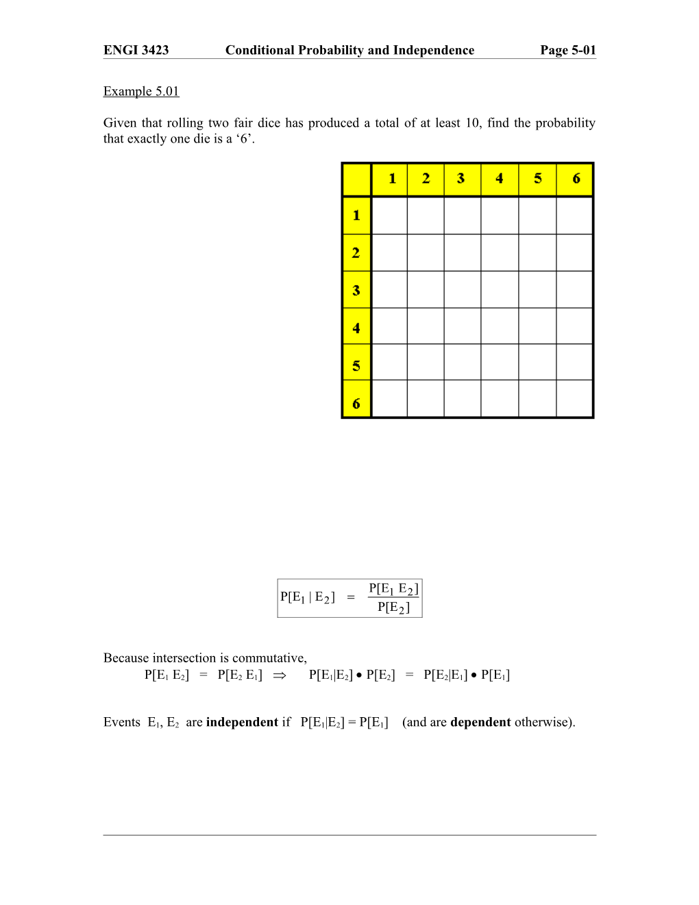 ENGI 3423 Conditional Probability and Independence Page 5-02