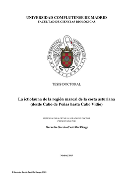 La Ictiofauna De La Región Mareal De La Costa Asturiana (Desde Cabo De Peñas Hasta Cabo Vidio)