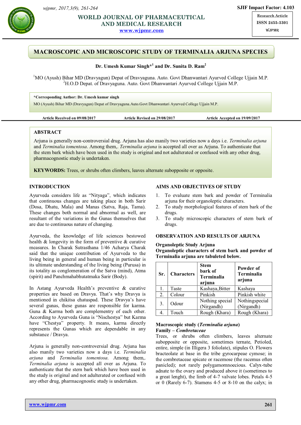 Macroscopic and Microscopic Study of Terminalia Arjuna Species