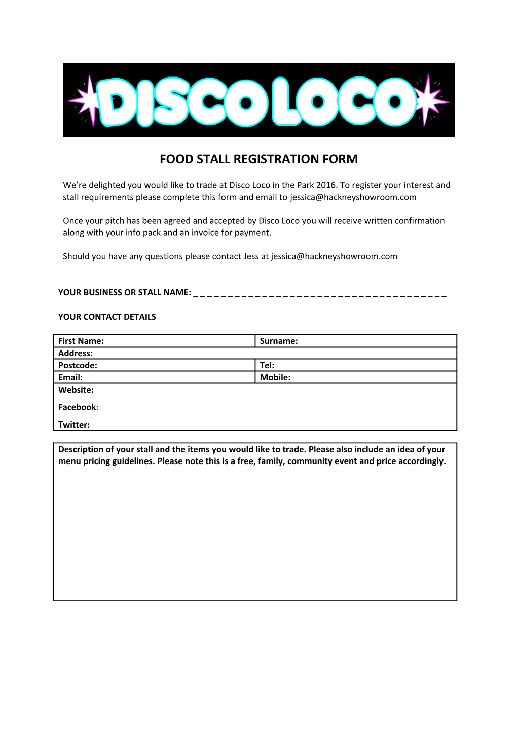 Food Stall Registration Form