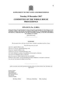 Tuesday 19 December 2017 COMMITTEE of the WHOLE HOUSE PROCEEDINGS