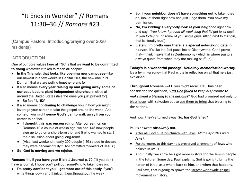 “It Ends in Wonder” // Romans 11:30–36 // Romans