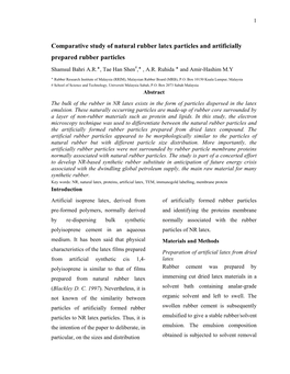 Comparative Study of Natural Rubber Latex Particles and Artificially Prepared Rubber Particles