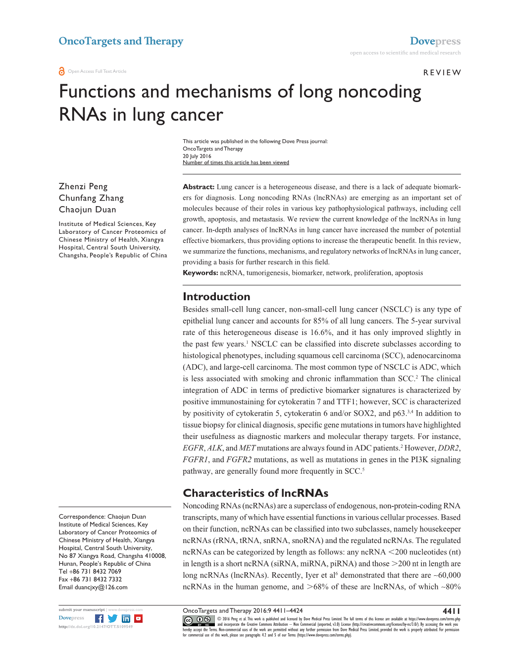 Functions and Mechanisms of Long Noncoding Rnas in Lung Cancer