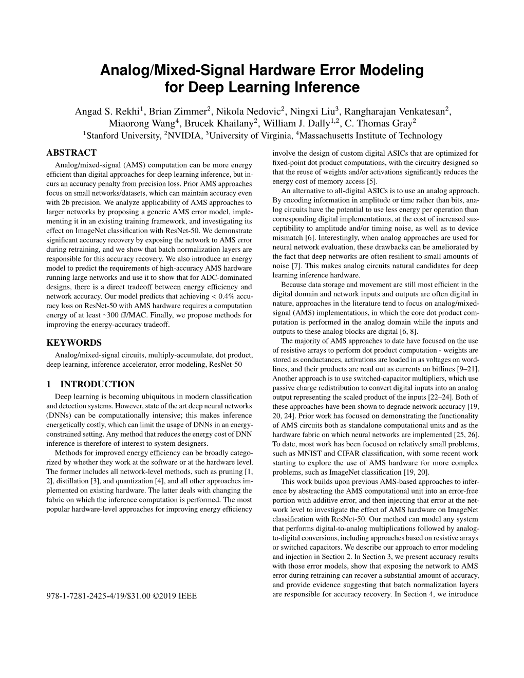 Analog/Mixed-Signal Hardware Error Modelingfor Deep Learning Inference