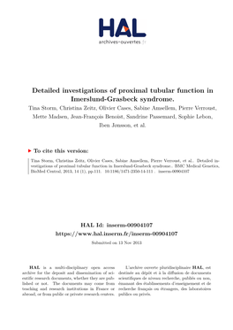 Detailed Investigations of Proximal Tubular Function in Imerslund-Grasbeck Syndrome