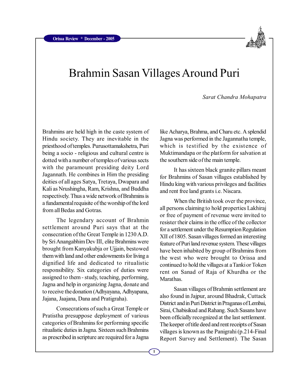 Brahmin Sasan Villages Around Puri