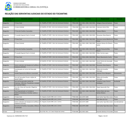 Relação Das Serventias Judiciais Do Estado Do Tocantins