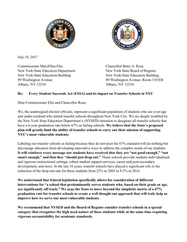 ESSA Impact on NYC Transfer Schools Joint Letter
