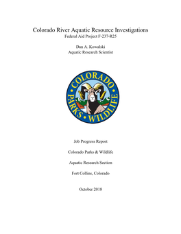 Colorado River Aquatic Resource Investigations Federal Aid Project F-237-R25