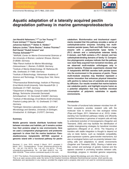 Aquatic Adaptation of a Laterally Acquired Pectin Degradation Pathway in Marine Gammaproteobacteria