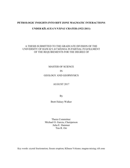 A Thesis Submitted to the Graduate Division of the University of Hawaiʻi at Mānoa in Partial Fulfillment of the Requirements for the Degree Of
