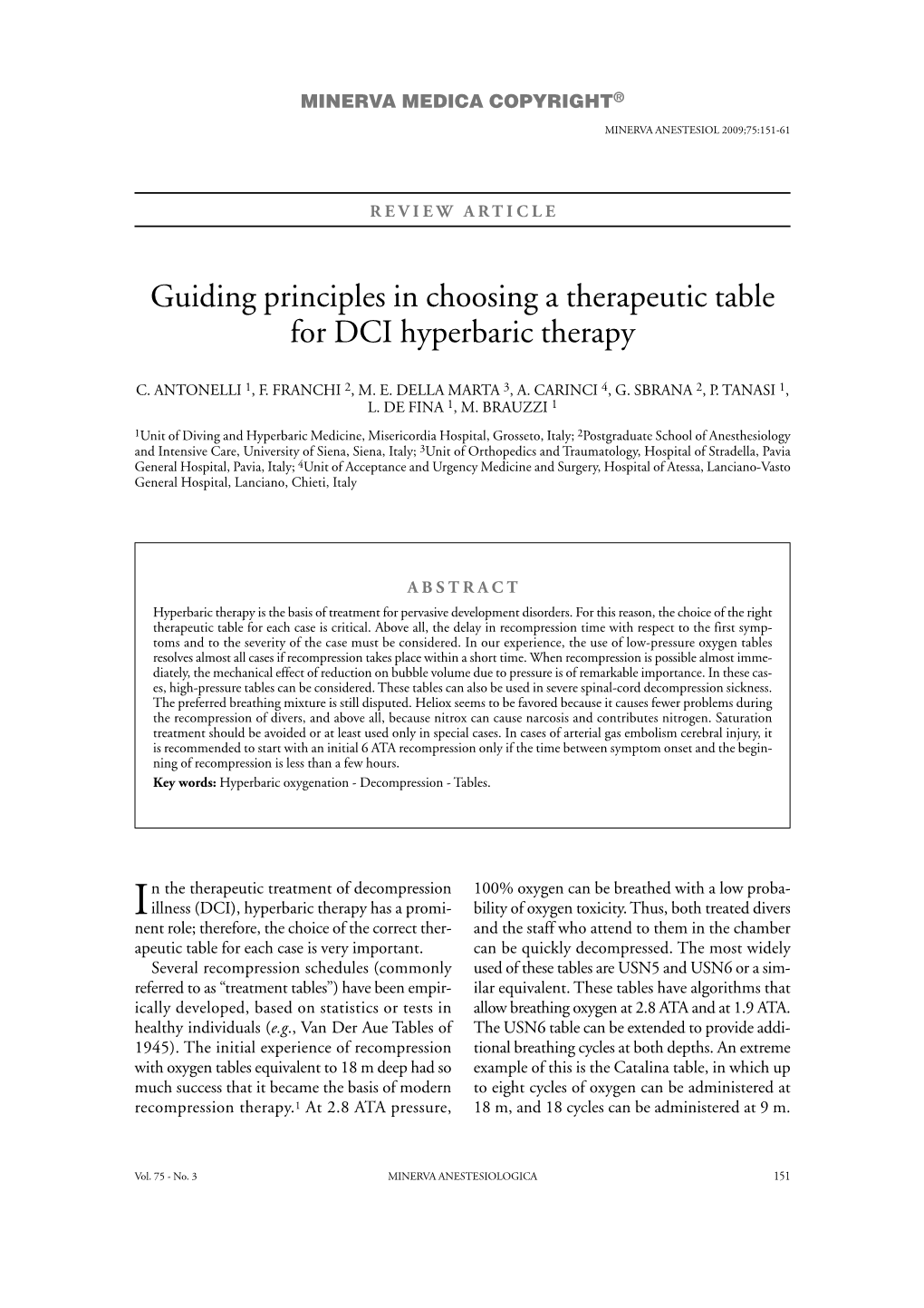 Guiding Principles in Choosing a Therapeutic Table for DCI Hyperbaric Therapy