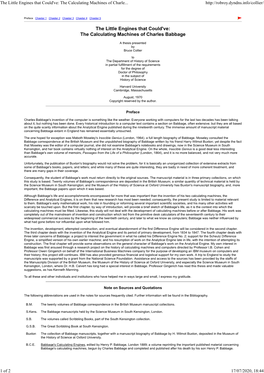 The Calculating Machines of Charles Babbage