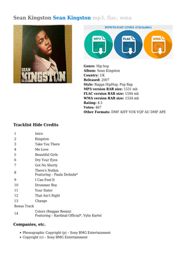 Sean Kingston Sean Kingston Mp3, Flac, Wma