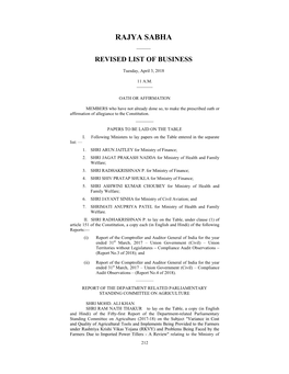 Rajya Sabha —— Revised List of Business