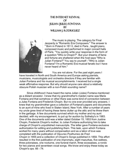 THE INTERNET REVIVAL of JULIAN (JULES) FONTANA by WILLIAM J