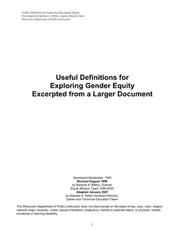 Useful Definitions for Exploring Gender Equity Excerpted from A