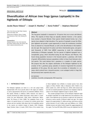Diversification of African Tree Frogs (Genus Leptopelis) in the Highlands of Ethiopia