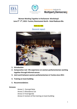 Women Working Together in Parliament- Workshop2 June 5Th -7Th, 2015- Tunisia /Hammamet North - Hotel Radisson Blu