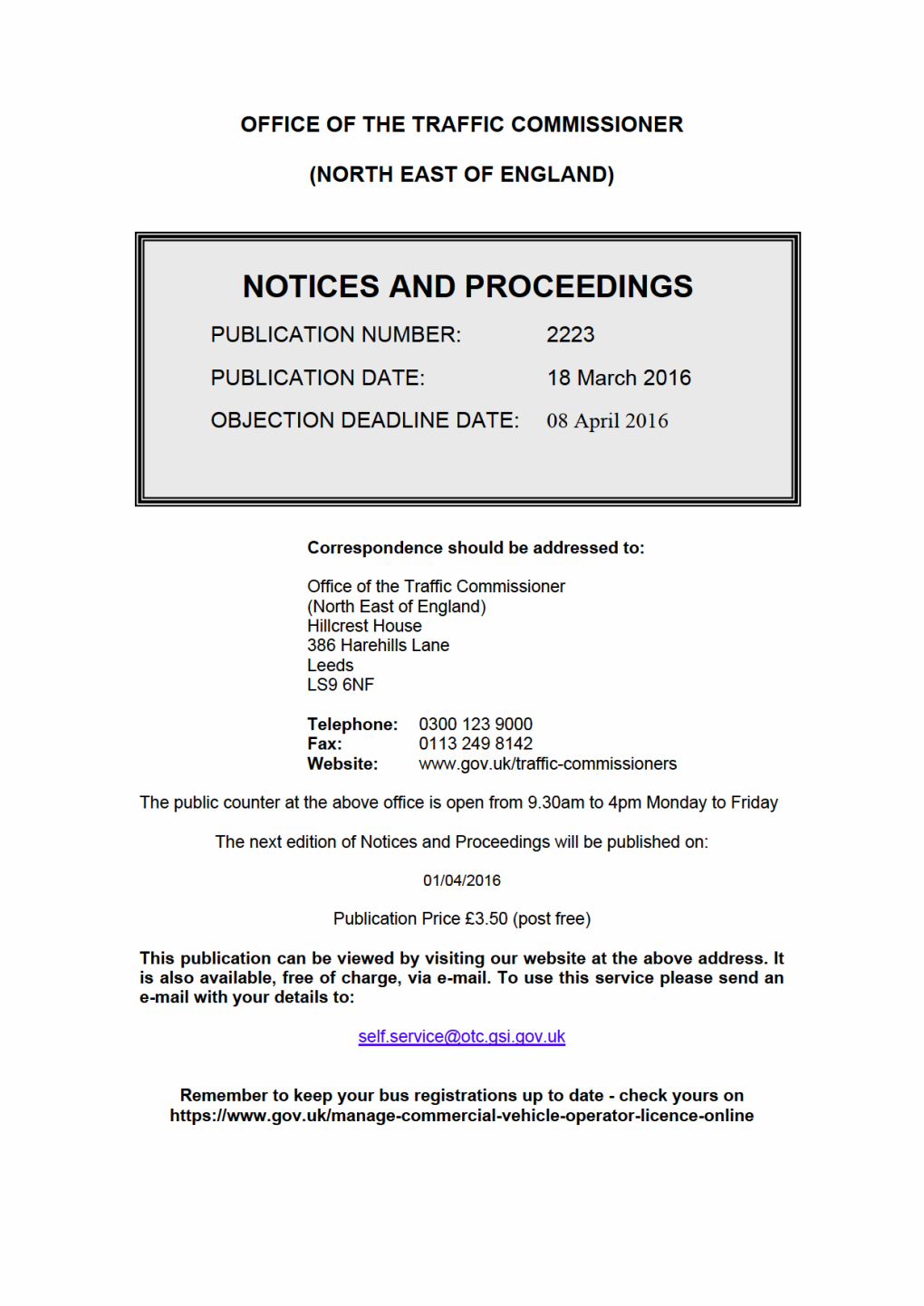 NOTICES and PROCEEDINGS 18 March 2016