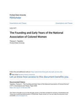 The Founding and Early Years of the National Association of Colored Women