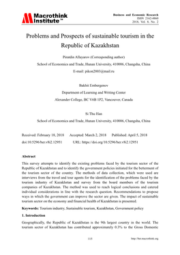 Problems and Prospects of Sustainable Tourism in the Republic of Kazakhstan