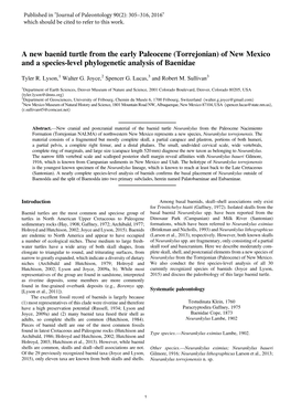 A New Baenid Turtle from the Early Paleocene (Torrejonian) of New Mexico and a Species-Level Phylogenetic Analysis of Baenidae