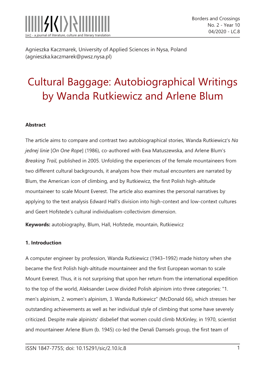 Autobiographical Writings by Wanda Rutkiewicz and Arlene Blum