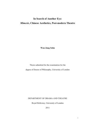 Mimesis, Chinese Aesthetics, Post-Modern Theatre