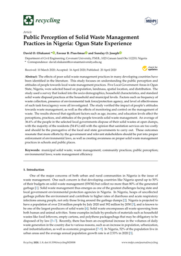 Public Perception of Solid Waste Management Practices in Nigeria: Ogun State Experience