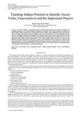 Gustar Verbs, Unaccusatives and the Impersonal Passive