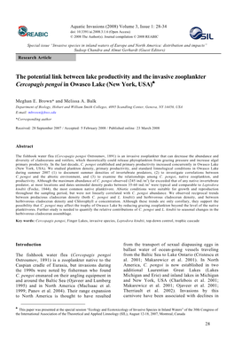 The Potential Link Between Lake Productivity and the Invasive Zooplankter Cercopagis Pengoi in Owasco Lake (New York, USA)