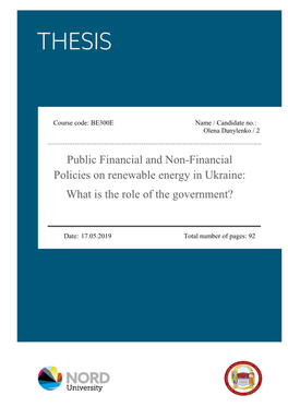 Public Financial and Non-Financial Policies on Renewable Energy in Ukraine: What Is the Role of the Government?