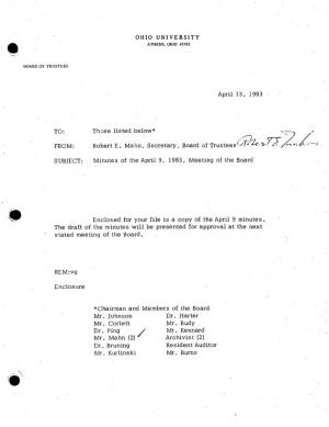 OHIO UNIVERSITY April 13, 1983 TO: FROM: SUBJECT: Those Listed
